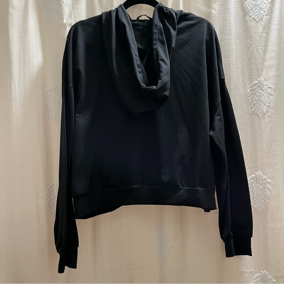 Black Cropped Drop Sleeve Zip Hoodie - Picture 2 of 10